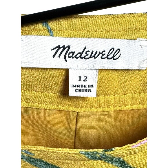 Madewell Silk Skirt Womens 12 Yellow Gold Floral Side Button Painted Blooms Midi - Picture 3 of 13